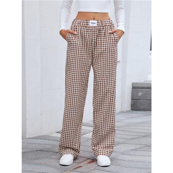 Plaid Wide Leg Casual Pants - Picture 5 of 13